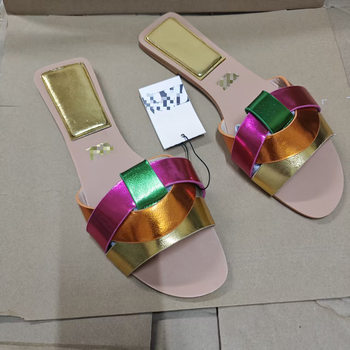 Za New Summer Large Size Women's Shoes Round Toe Cross Flat Sandals European and American Fashion Women's Outer Wear Slippers for Women