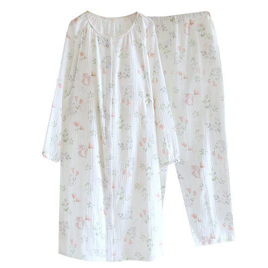 多款带胸垫月子裙春夏产后纯棉绉布哺乳产妇待产孕妇睡衣长裤套装