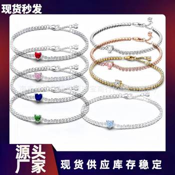 in stock Panjia New Minnie Tennis Bracelet Rose Gold Shining Red Heart-shaped Embellishment Adjustable Cross-border