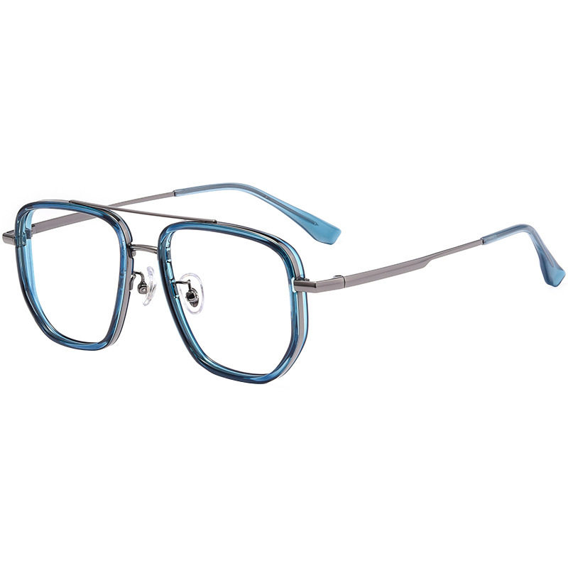 Popular 2217Yj Retro Polygonal Double-Bridge Pure Titanium Frame Fashionable Casual Large Face Men's Eyeglass Frame Danyang Glasses