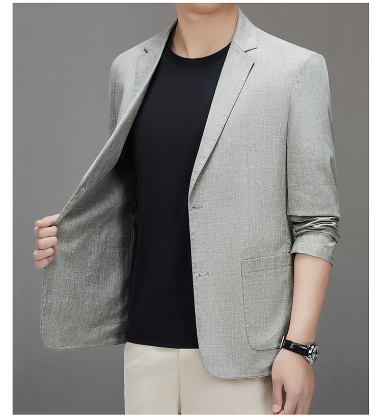 Áo blazer nam pha lanh tenxơ mỏng nhẹ không lót thoáng khí dáng ôm — Xám nhạt, Xám tro, Kaki