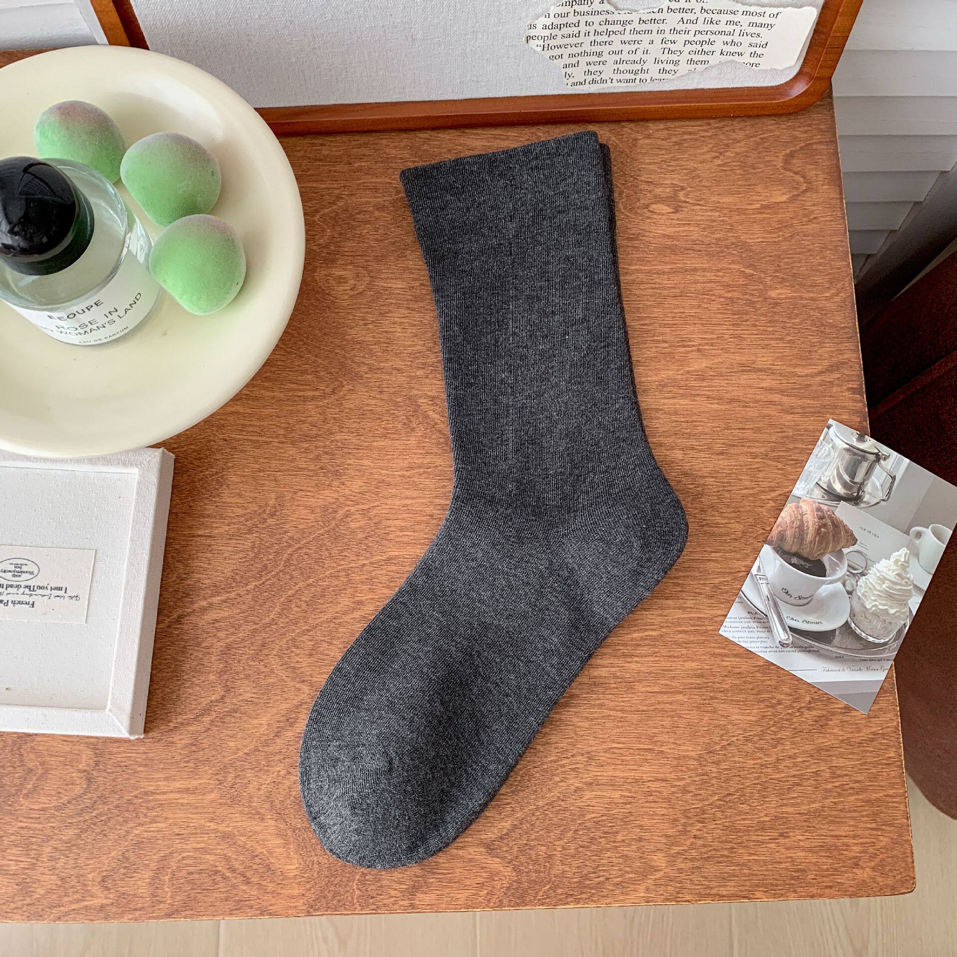 白色堆堆袜子女中筒袜纯棉ins潮月子袜全棉松口袜日系无骨长筒袜