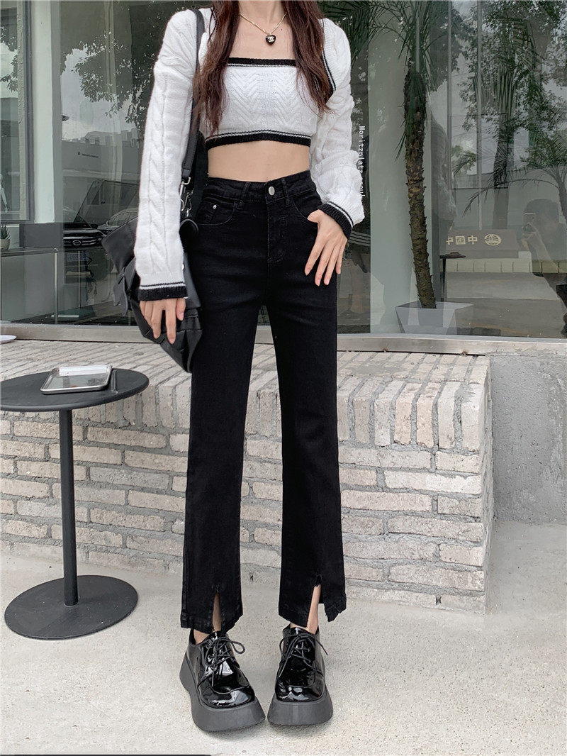 Womens High Waisted Cropped Jeans Slim Fit Split Hem Versatile Style Perfect for Spring and Everyday Wear