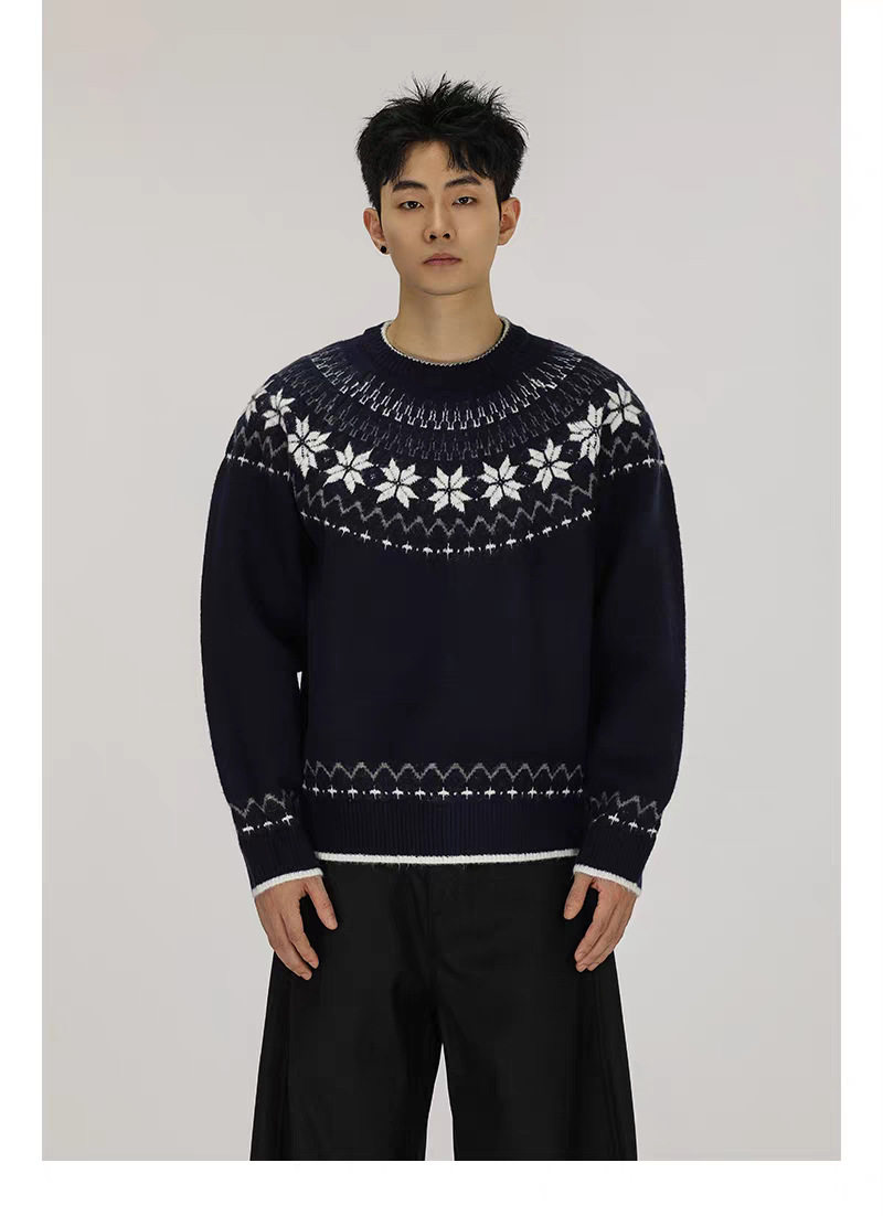 圆领毛衣针织衫男潮牌帅气秋冬季打底衫2024新款男士气质修身上衣