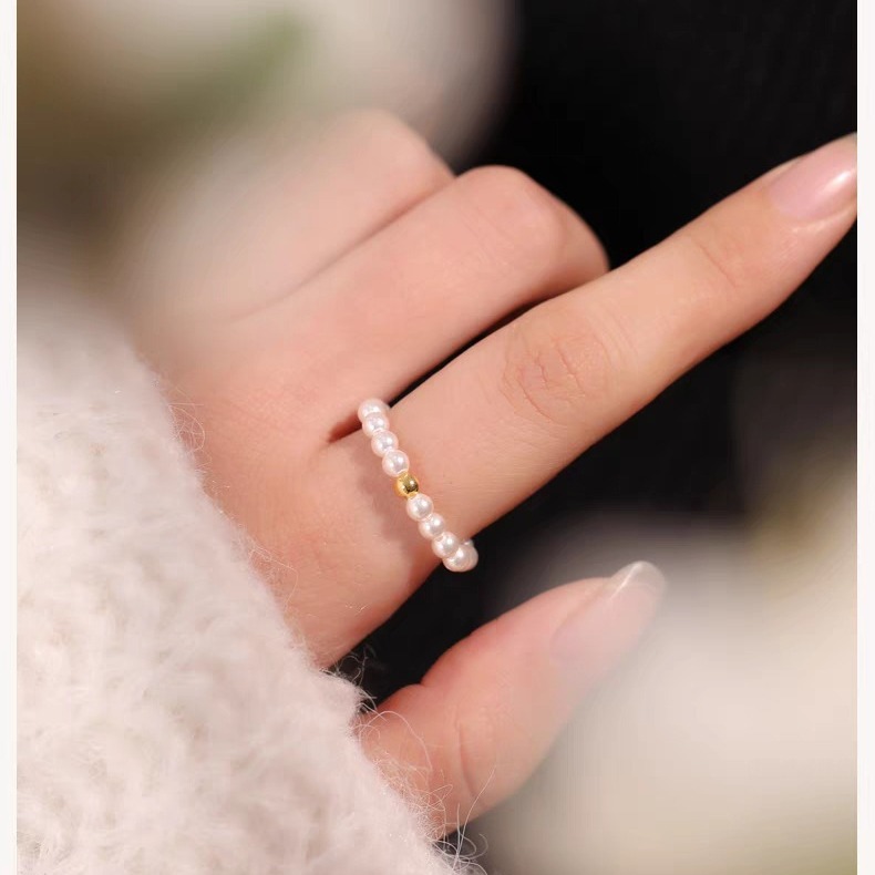 小珍珠戒指指环女小众设计素圈法式复古戒子尾戒简约大方手工编织