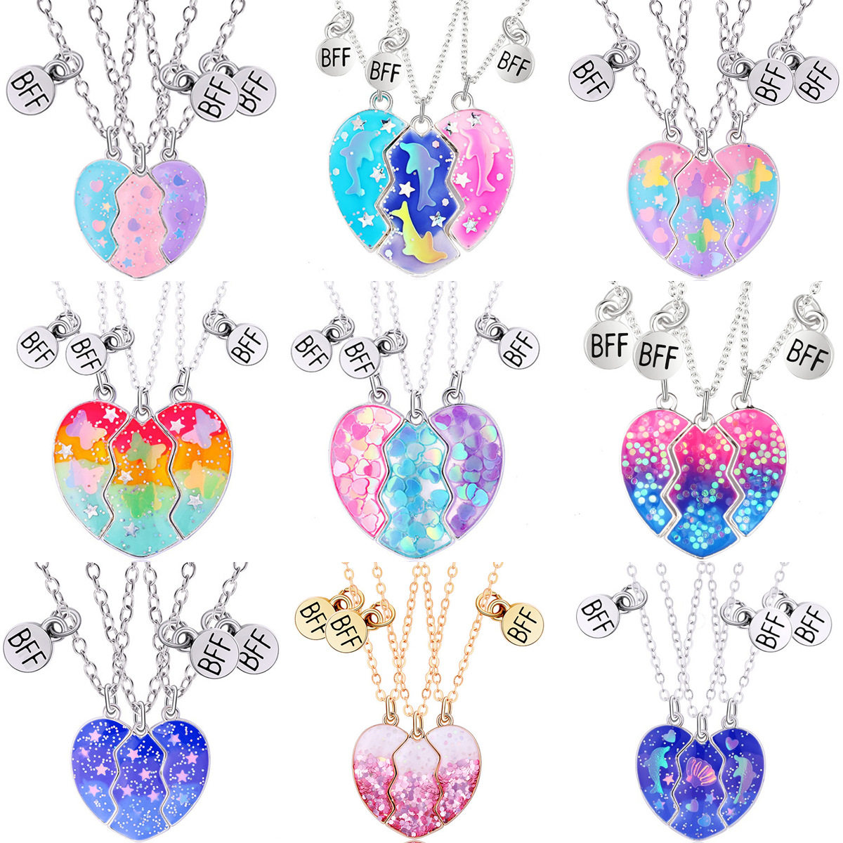 厂家供应儿童项链海豚滴油创意磁铁拼接爱心项链 拼接爱心礼物