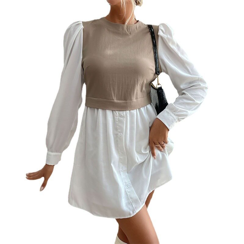 Color Block Long Sleeve Dress Round Neck Stylish Design Autumn Fashion Wholesale Available ready to ship