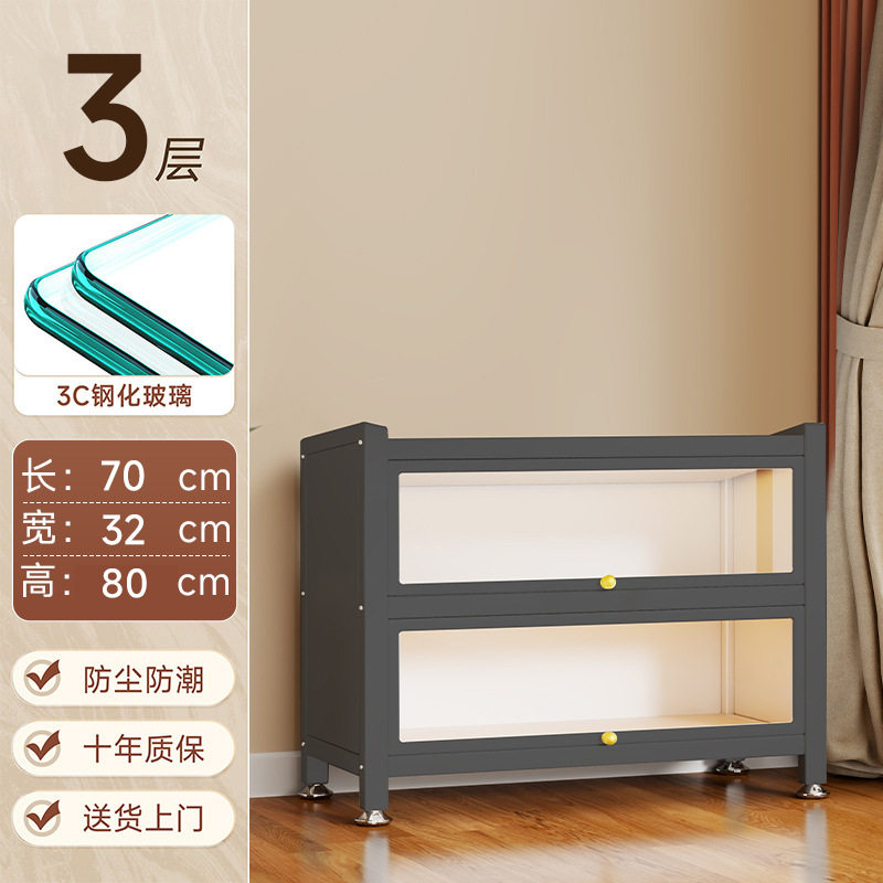 带门玻璃书柜钢制书架落地防尘铁皮手办展示柜家用储物柜收纳柜子