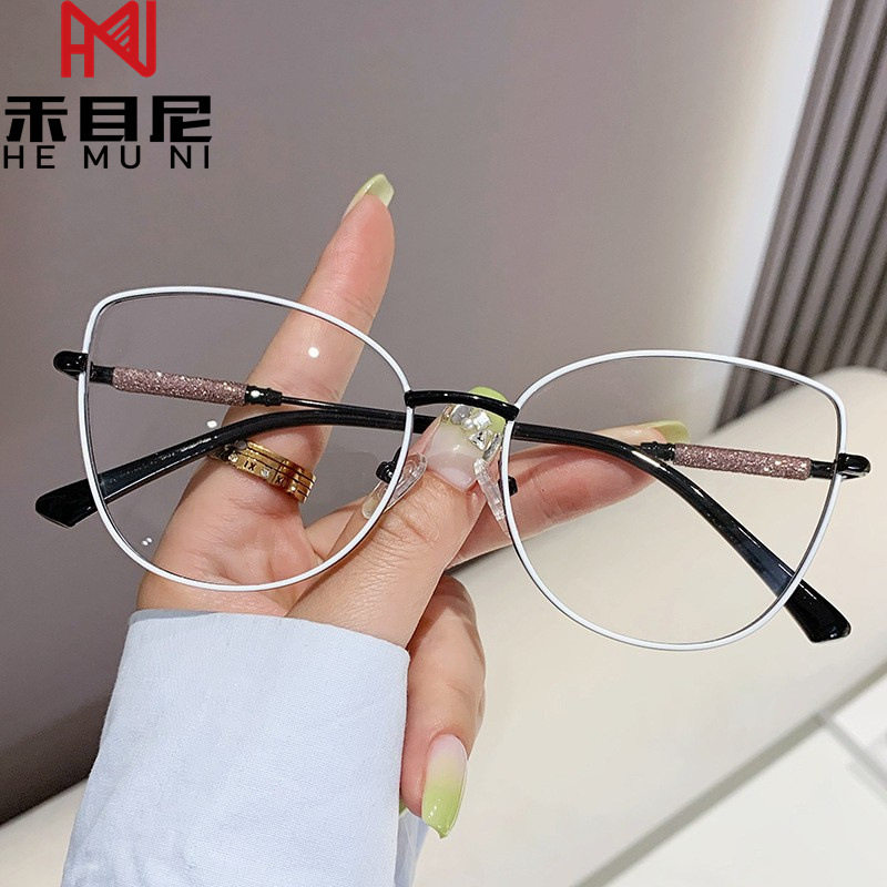 New Fashion Cat's Eye Glasses Frame Red Riding Book Explosions Plain-made All-match European and American Cross-border Anti-blue Light Flat Mirror