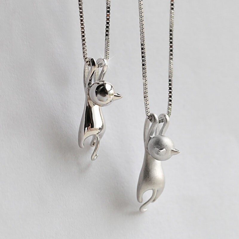 Women Korean Style Solid Three-Dimensional Cute Cats Cat Pendant Necklace