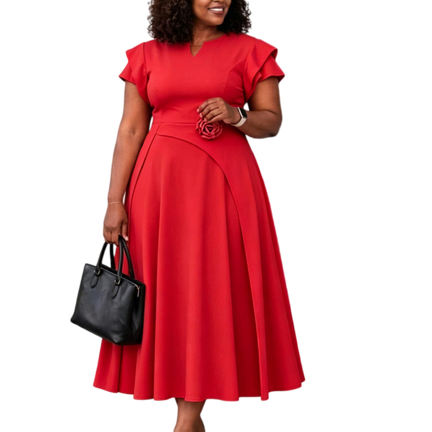 Plus Size Elegant Midi Dress High Waist Flared Skirt African Print Summer Fashion for Women Wholesale Available