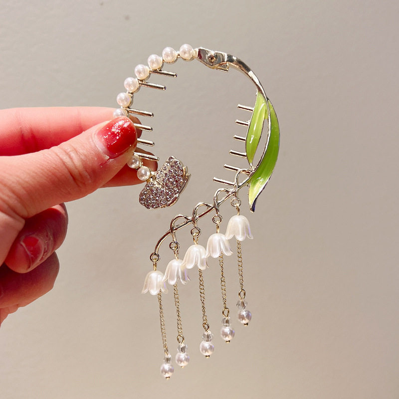 Fairy ancient style orchid tassel ponytail buckle sweet ball head alloy hairpin women's back spoon updo hair buckle