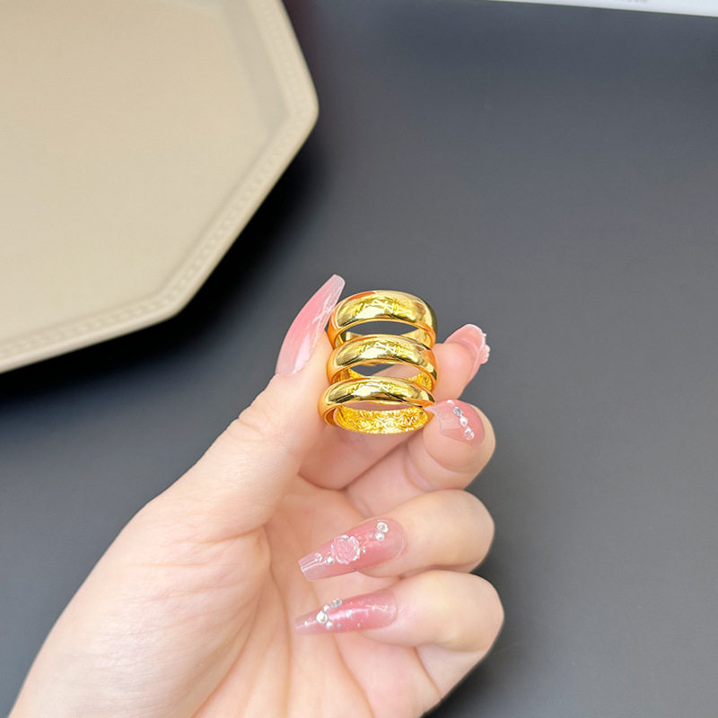 越南沙金戒指情侣男女士久不掉色开口光面铜合金素圈仿黄金戒指环