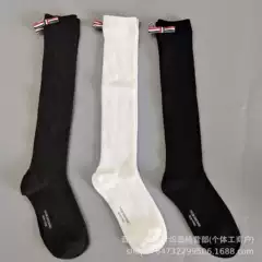 Autumn and Winter Bowknot Women's Socks, Double-Needle Black, White, and Gray Mid-Calf Cotton Socks with Side Webbing, Fashionable Knee-High Trendy Socks for Outerwear