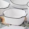 Scandinavian Style Household Black Line 5.75inch Double-Eared Vertical Pattern Square Bowls 4-Pack Dessert Oven Baked Steamed Egg Bowls