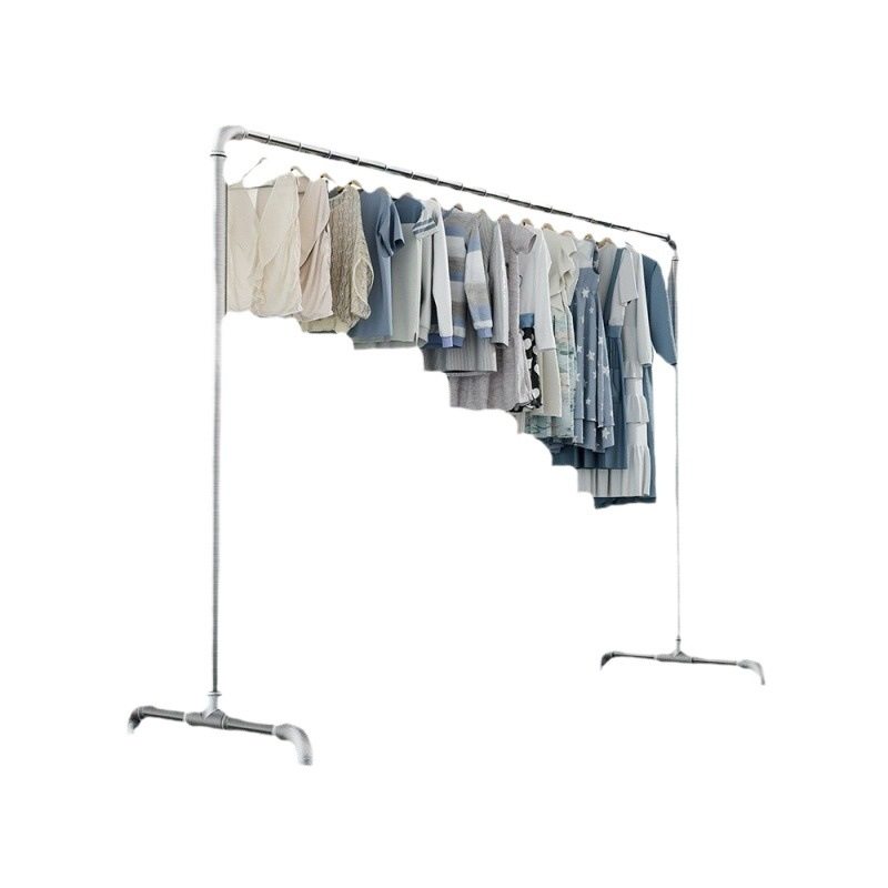 Wholesale water pipe movable floor hanger gantry rack clothes hanger single rod thickened iron clothing rack with pulley