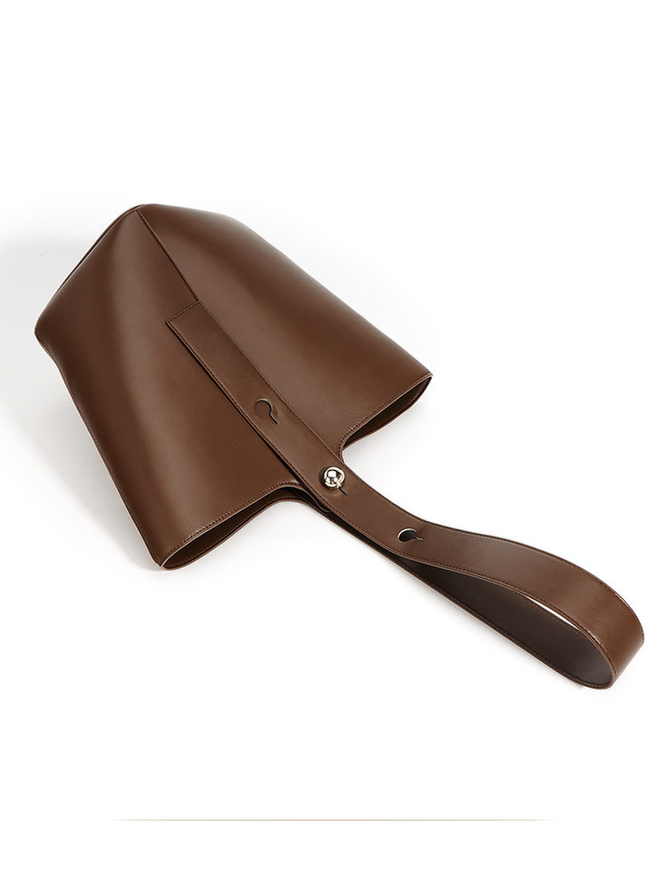 Túi Xách Tay Nữ Da Bóng Kiểu Bucket Công Sở Đeo Vai, Đeo Chéo, Xách Tay Màu Nâu, Kem chi tiết 13