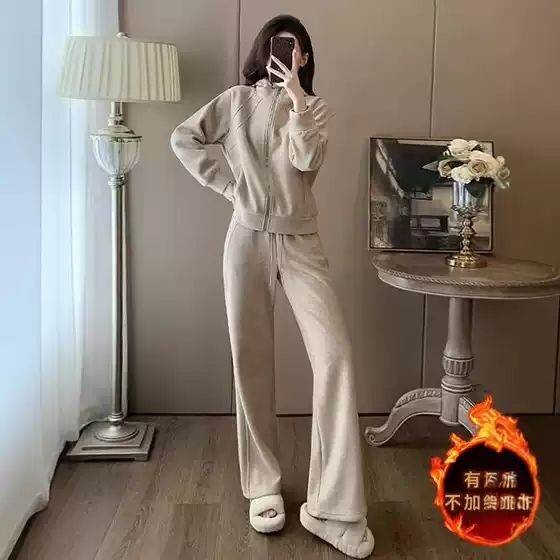 In-Stock Hooded Sweatshirt Set for Women, European Style, Autumn and Winter, Fashionable and Trendy Casual Sportswear, Wide-Leg Pants Two-Piece Set
