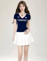 3047 women's navy blue top + skirt