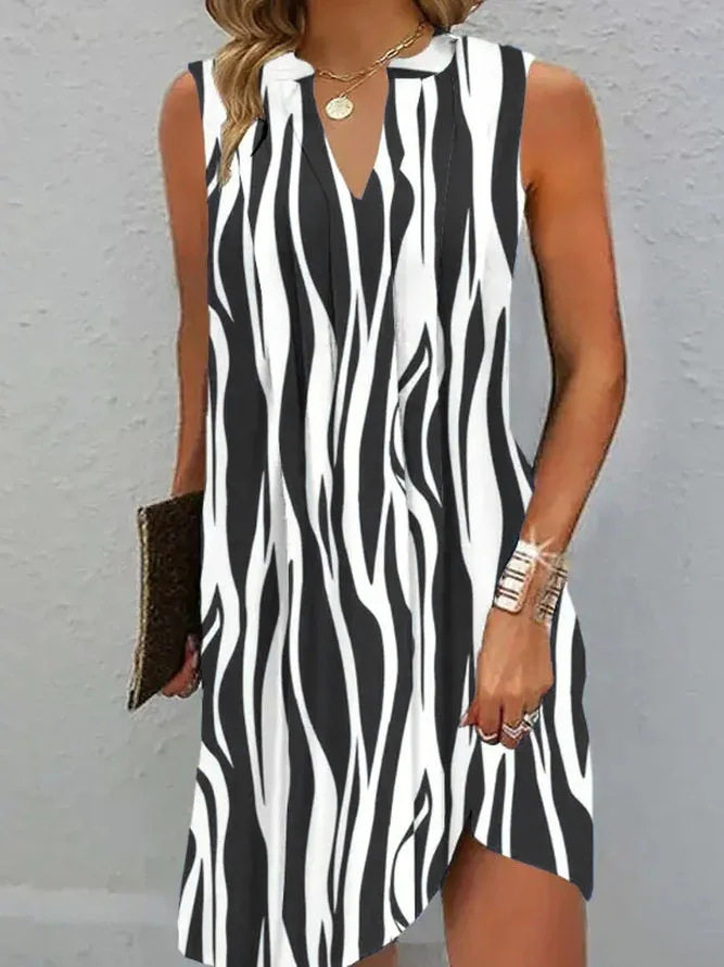 A Line Sleeveless Dress Multi Color V Neck Floral Print Summer Casual Wear Ready to Ship bulk order