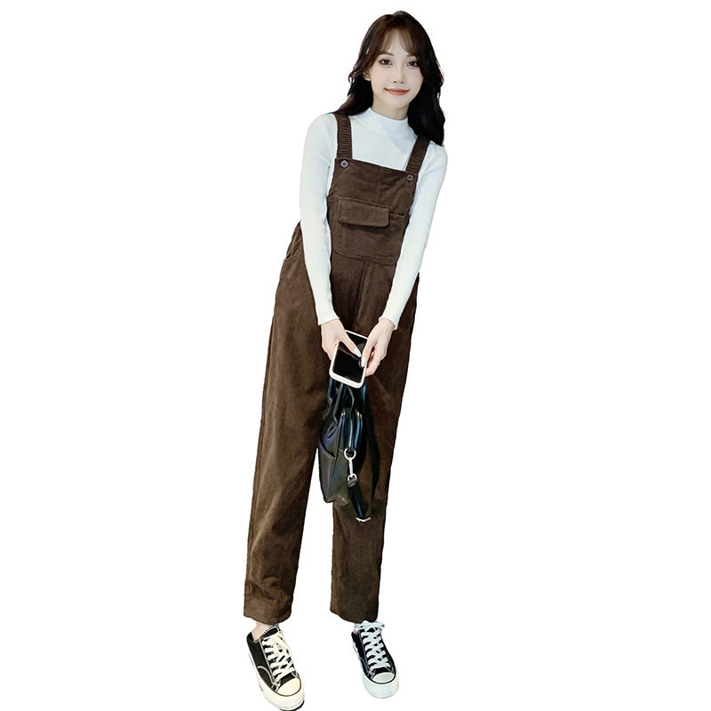 Maternity Overalls Set Spring and Autumn Fashion New Style Fleece-Lined Maternity Pants Sweater Loose Plus Size Maternity Wear Casual Pants
