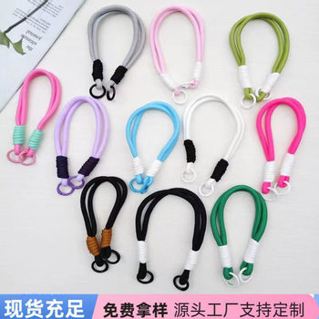 Double Buckle Wrist Rope Luggage Pendant Rope Core-Spun Round Rope Mobile Phone Lanyard Short Polyester Color Matching Mobile Phone Chain