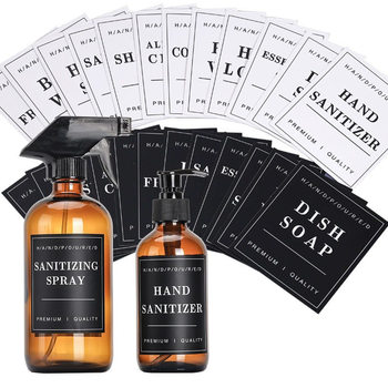 Cross-border simple black bathroom tank storage label hand sanitizer glass bottle soap dispenser waterproof sticker