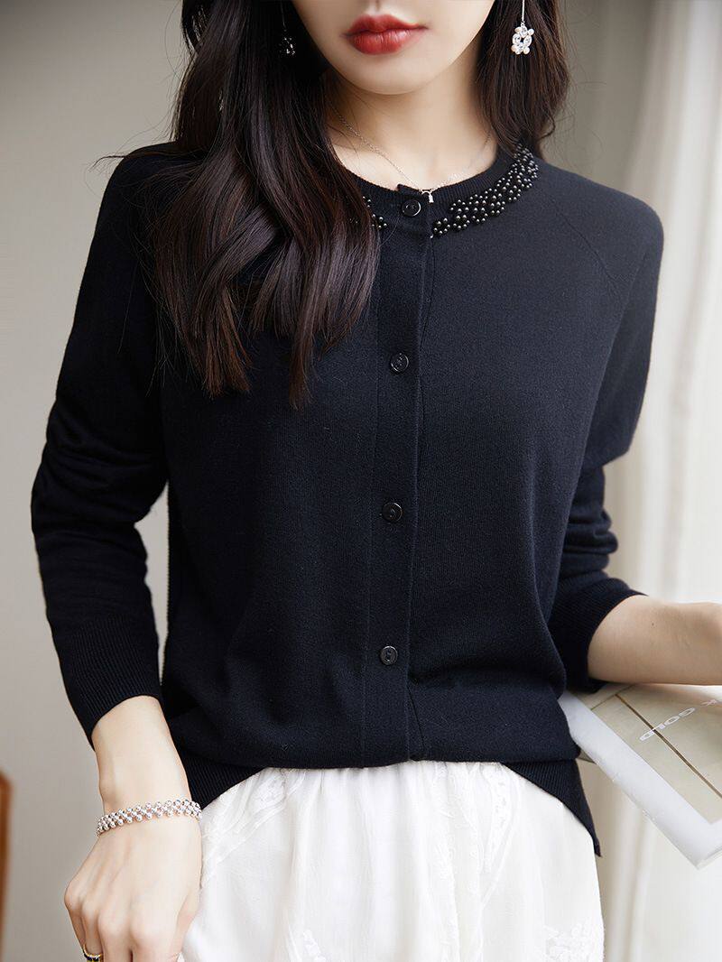 精细美丽诺羊毛针织衫开衫女2023新款时尚长袖毛衣外搭小众空调房