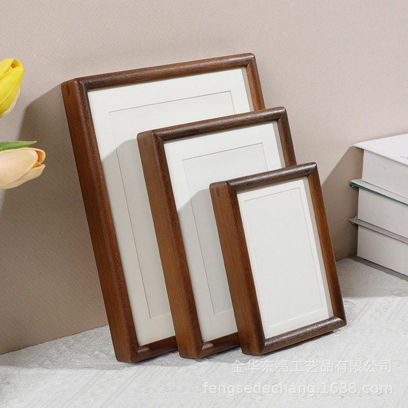 Solid wood mortise black walnut rounded photo frame decoration 6 7 8 10 inch couple photo frame wall hanging factory wholesale