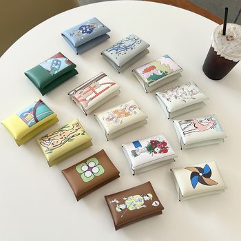 Painted Card Holder Women's Swift Genuine Leather Half-Fold Card Holder 3D Color Printed Coin Purse Coin Bag Classy Cross-Border Card Holder