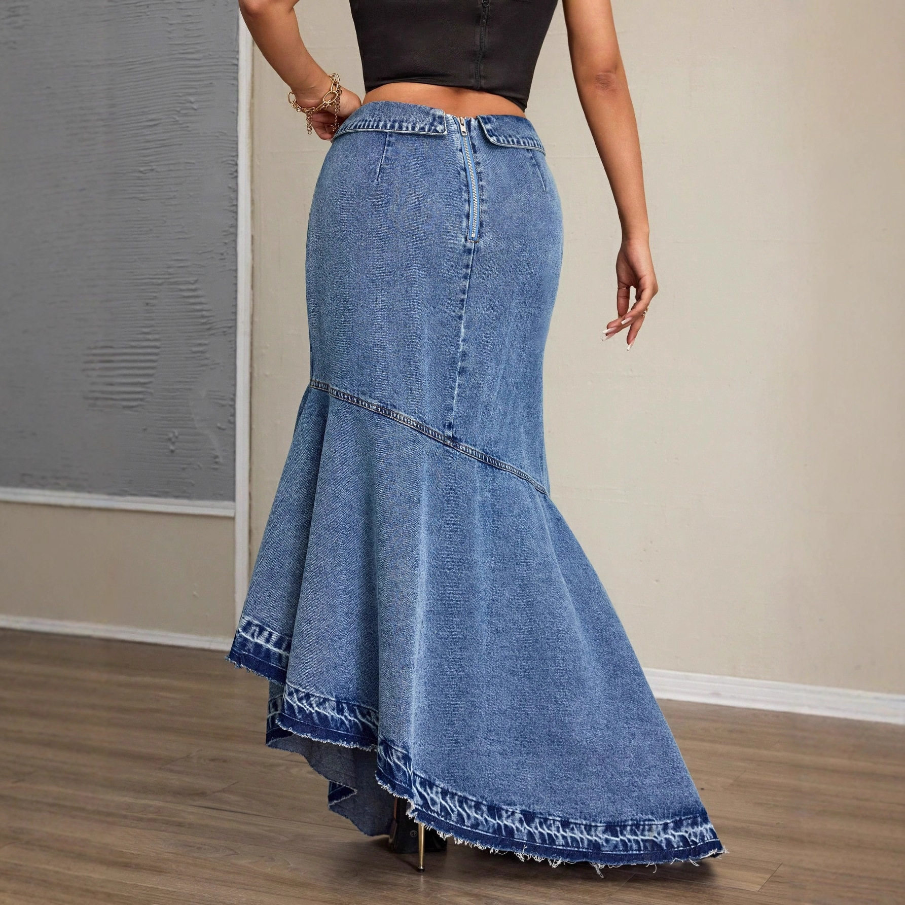 Slim Fit Long Denim Mermaid Skirt High Waist Butt Lifting Elegant Design Perfect for Casual and Formal Occasions