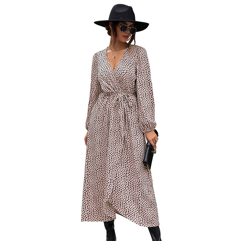 Long Sleeve Leopard Print Dress Elegant Design Comfortable Fabric Trendy Style Perfect for Fall Occasions Wholesale