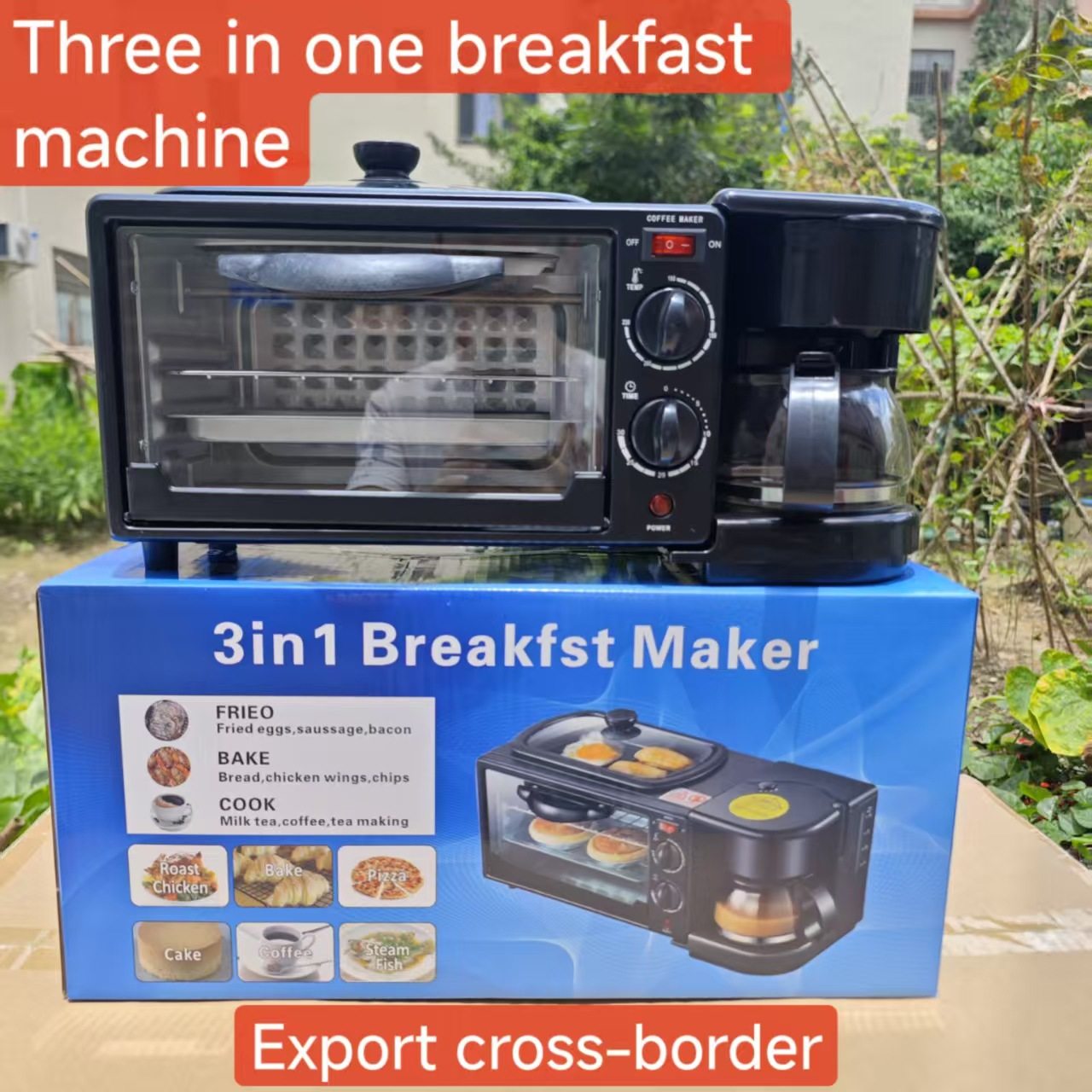 Cross-Border Export Multifunctional Three-In-One Breakfast Machine Coffee Machine Bread Machine Timed Baking Electric Oven Sandwich Machine
