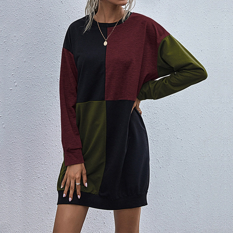 Womens Color Block Long Sleeve Dress Autumn Fashion Casual Style Wholesale Availability OEM ODM service