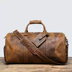 European and American Retro New Men's Genuine Leather Satchel Travel Bag Cowhide Shoulder Crossbody Bag Large Capacity Embossed Duffel Bag