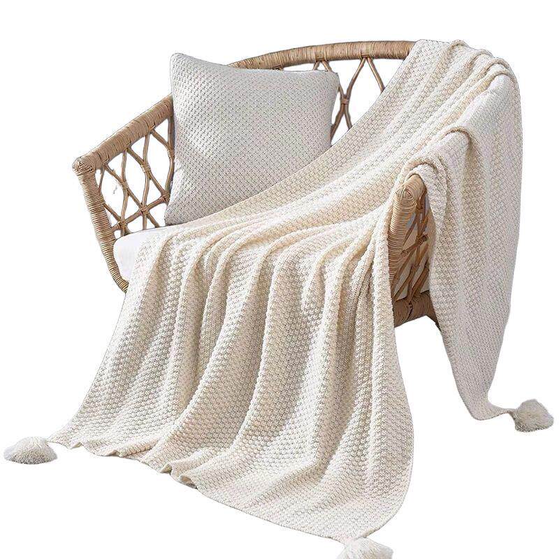 Ins Scandinavian Style Sofa Blanket Office Nap Blanket Tassel Knitted Ball Wool Casual Air Conditioning Small Blanket