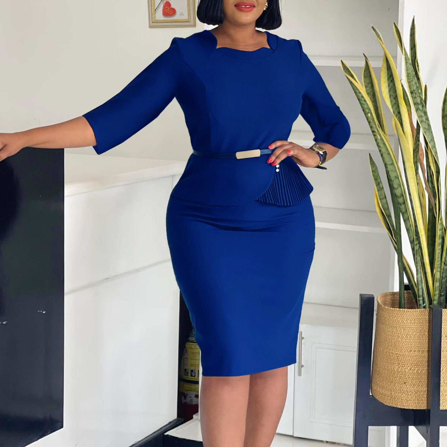 Elegant African Bodycon Dress Fashionable OL Style Slim Fit Comfortable Fabric Perfect for Office or Formal Occasions