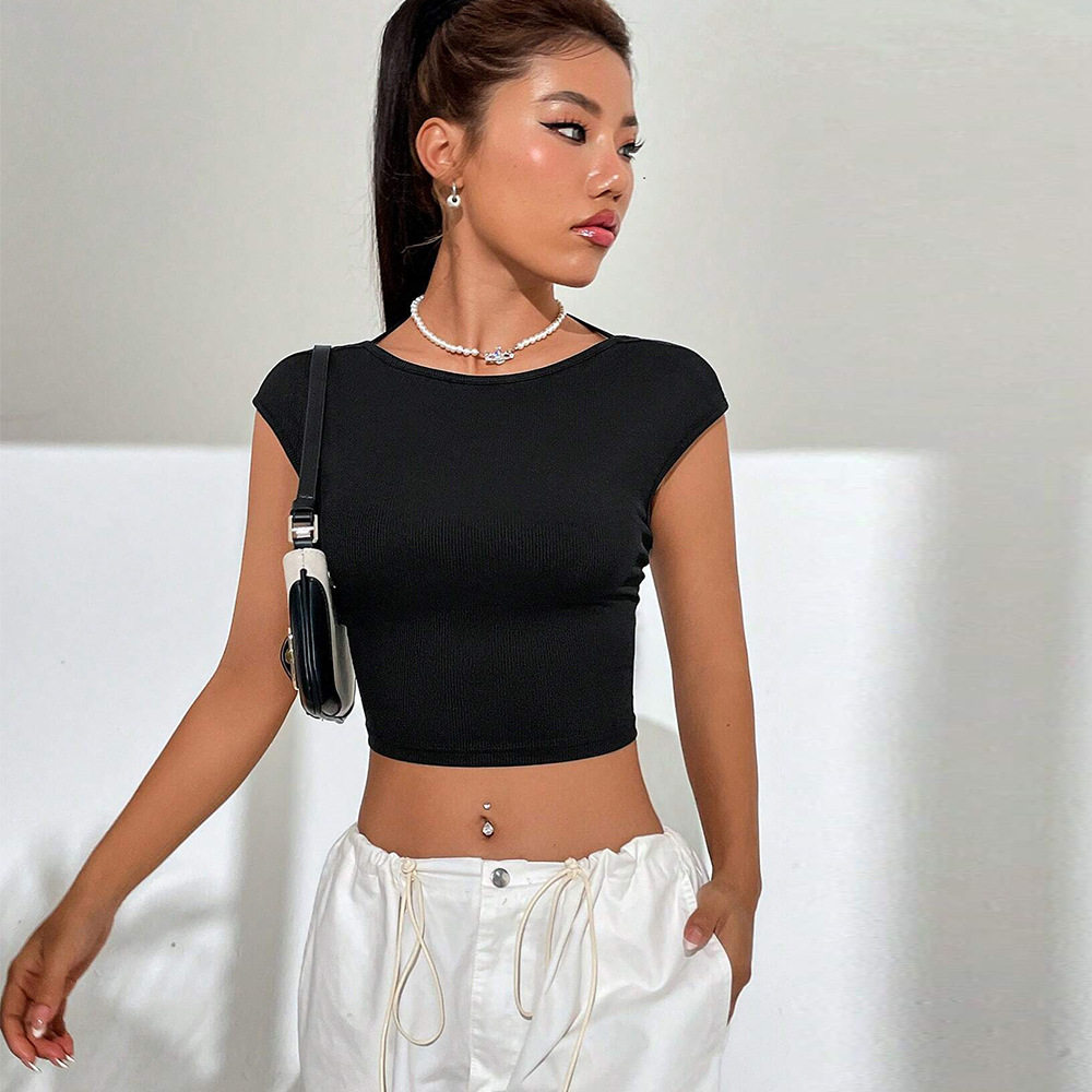 Womens Sexy Backless T Shirt Short Sleeve Sweet and Spicy Style Spring Summer Fashion Wholesale Available