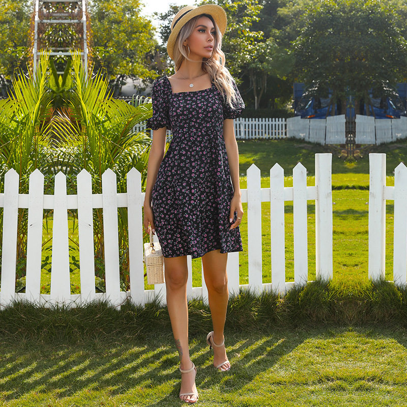 Floral Ruffle One Shoulder Dress French Country Style Pleated Design Lightweight Fabric Perfect for Summer Events