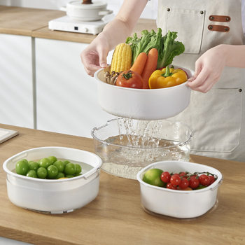 Light Luxury Double-layer Thickened Plastic Drain Basket Household Kitchen Hollow Drain Rice Washing Vegetable Drain Basket