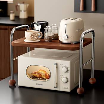 Microwave Oven Rack Kitchen Storage Rack for Rice Cooker and Cookware, Integrated Storage Rack, No Installation Required, Countertop Oven Stand, Minimalist Design