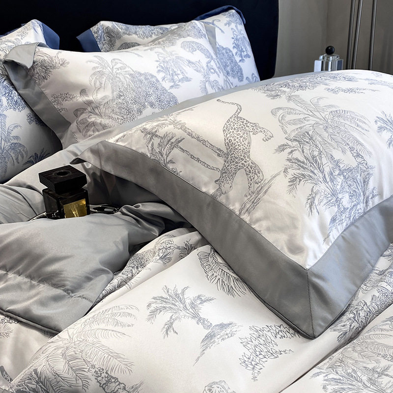 Class A Maternal and Infant Grade Ice Silk Four-piece Set Washed Silk Quilt Cover Tencel Bed Sheet Three-piece Set Summer Cool Quilt Bedding