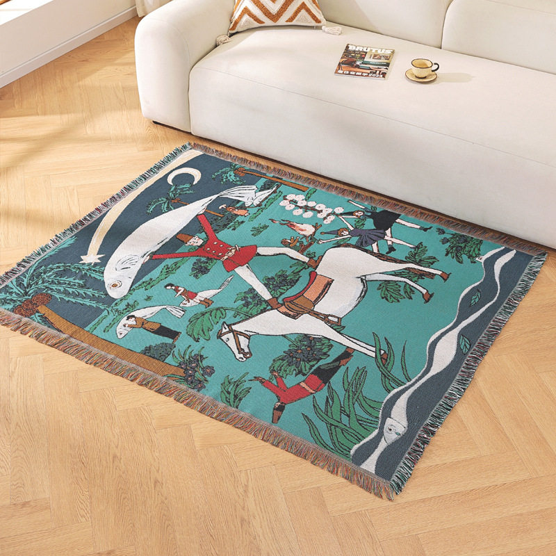 Factory Ready-Made Pet Oil Painting Tapestry Cotton Thread Office Nap Blanket Scandinavian Style Woven Jacquard Craft Customization