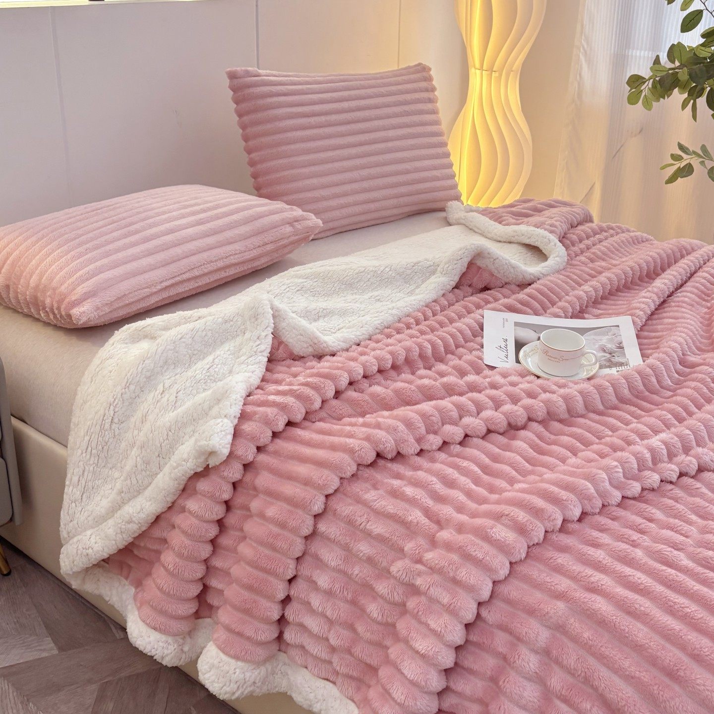 Cross-Border Supply of Large Striped Thickened Wool Blanket Double-Layer Winter Cashmere Sofa Blanket Double Nap Blanket
