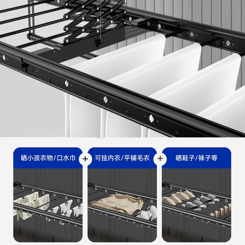 Electric Clothes Drying Rack, Fully Automatic, Intelligent Remote Control, Adjustable Height, Home Balcony, Extended Fixed Straight Rod, Non-Retractable