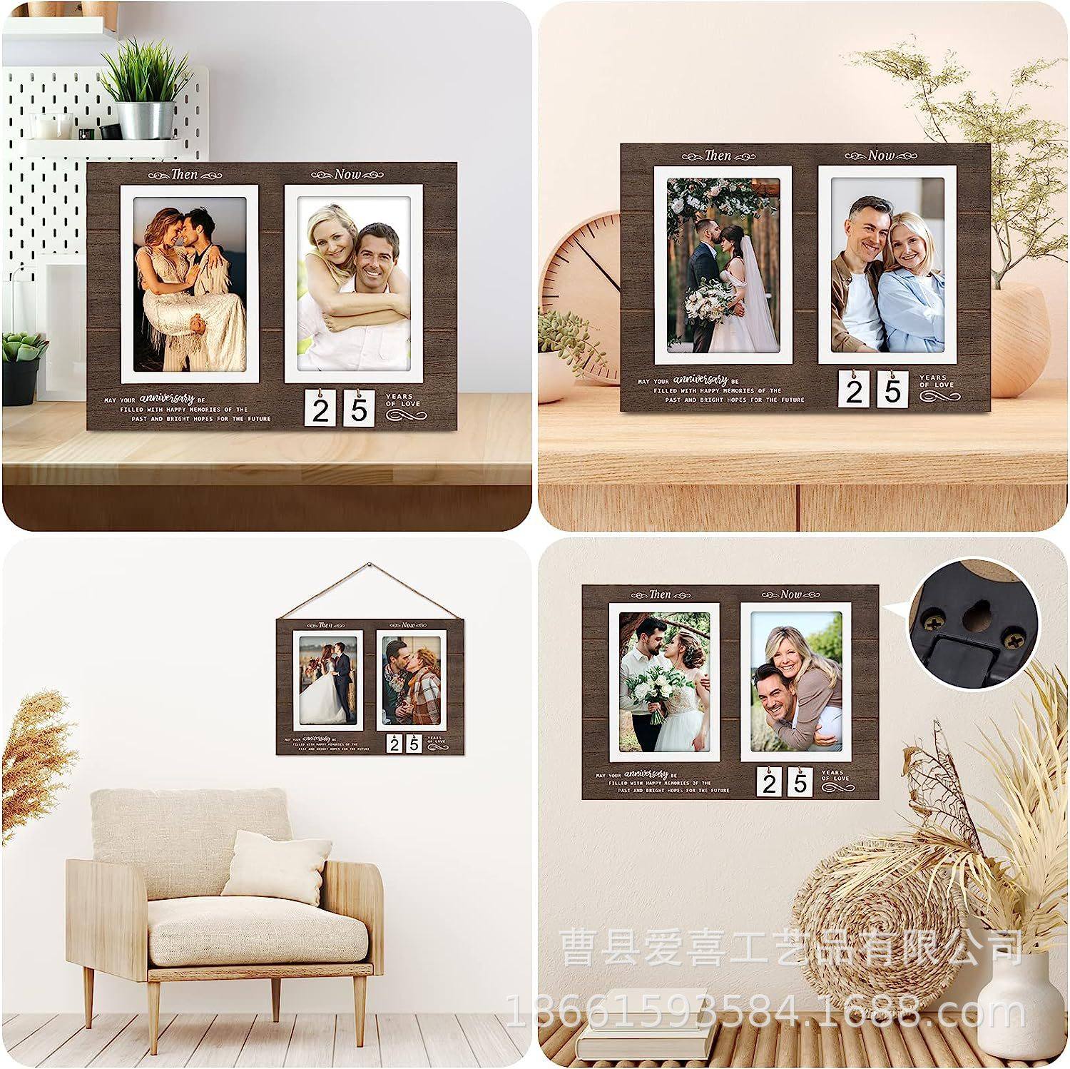 Cross-Border Spot Wooden Anniversary Photo Frame Wooden Photo Frame Desktop Ornaments Home Wooden Wedding Commemorative Photo Frame