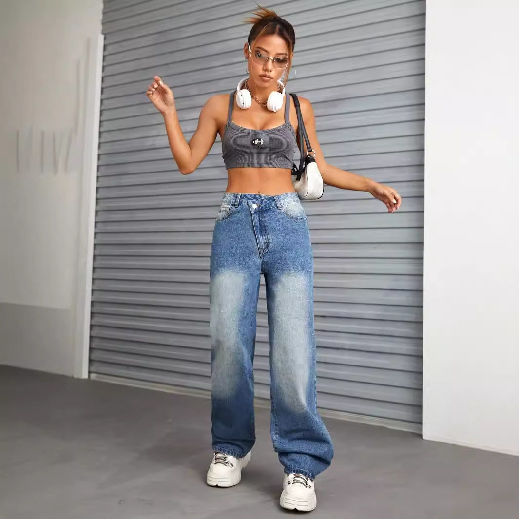 Wide Leg High Waisted Jeans Flattering Fit Floor Length Casual Style Wholesale Available factory direct
