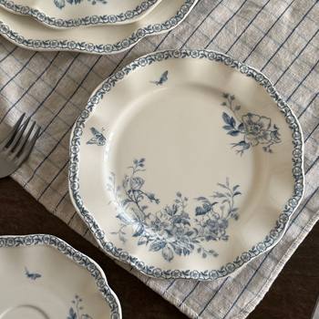 French Blue Butterfly Flower Ceramic Tableware Ceramic Bowl Ceramic Plate Dessert Plate Coffee Cup and Saucer Soup Plate Dinner Plate