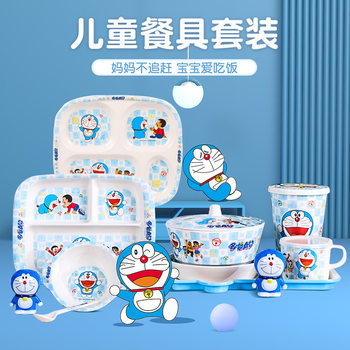 Wuhe tableware food grade melamine children's bowl Doraemon anti-fall anti-scalding baby cup bowl dinner plate spoon wholesale
