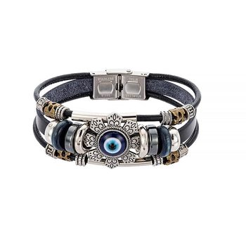 European and American style Turkey blue eyes eight petal flower cowhide rope bracelet stainless steel buckle series leather bracelet